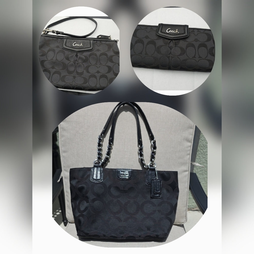 Coach Signature Tote,  Bifold Wallet & Wristlet 3 piece Bundle Vintage 2012